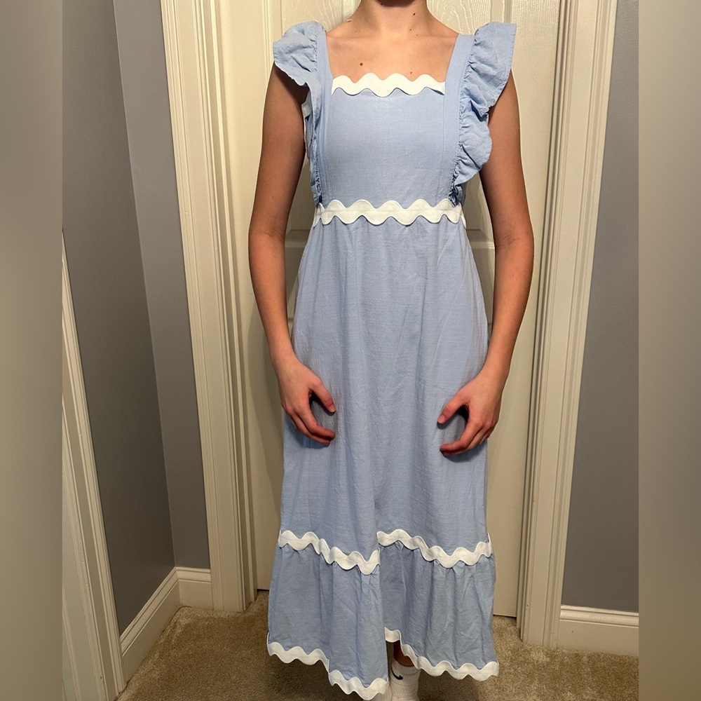Blue Dress with Ruffle Details